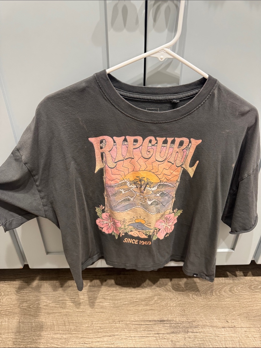 Rip Curl Black Short-Sleeve Tee with Sunset Beach Graphic